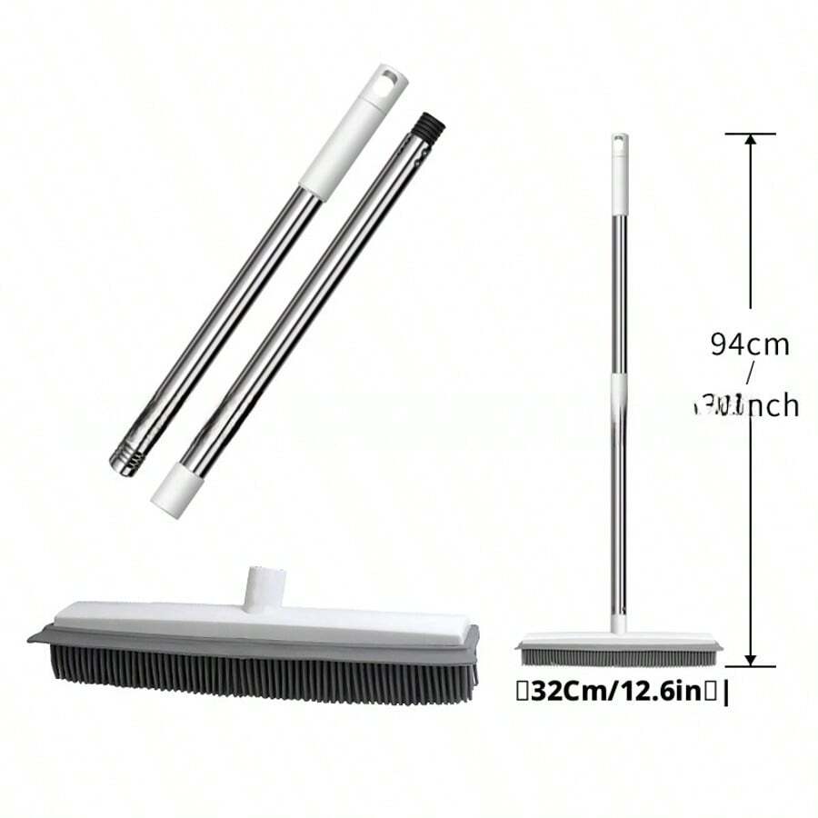 1/2/4/6pcs Rubber Broom Set With Squeegee And Long Handle, Carpet Rake And Lint Brush, For Carpet Cleaning