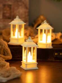 1pc/3pcs/4pcs Portable Mini LED Decorative Lanterns, White Plastic Lantern Design, Suitable For Home Decor, Indoor Room Decor, Bedroom, Dining Table, Wedding Party, Candle Night Light, Holiday Decorative Lanterns, Battery Included
