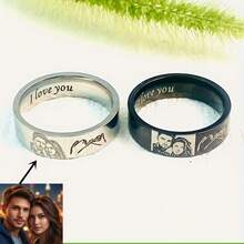 Personalized Photo Stainless Steel Ring, Custom Engraved Photo Ring, Fashion Jewelry, Perfect Gift For Birthdays, Anniversaries, Or Weddings For Him - Black - View 3