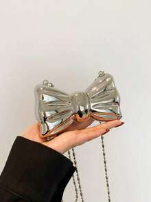 Metal Zinc Alloy Heart-Shaped Mini Evening Bag, Women's Personalized Fashion Chain Lipstick Bag, Suitable For Valentine's Day, Party, Date Use As Shoulder Crossbody Bag, Coin Purse ,Wedding - 銀色 - 查看 1