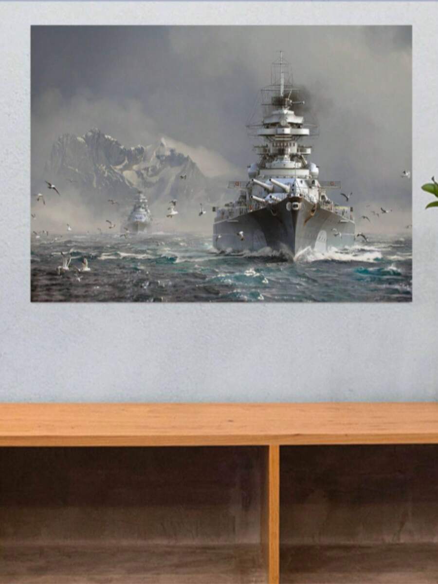 1pc Battleship Modern Art Unframed Canvas Poster - Ideal Gift For Bedroom And Living Room - Wall Decor For Winter Decoration - Multicolor - View 1