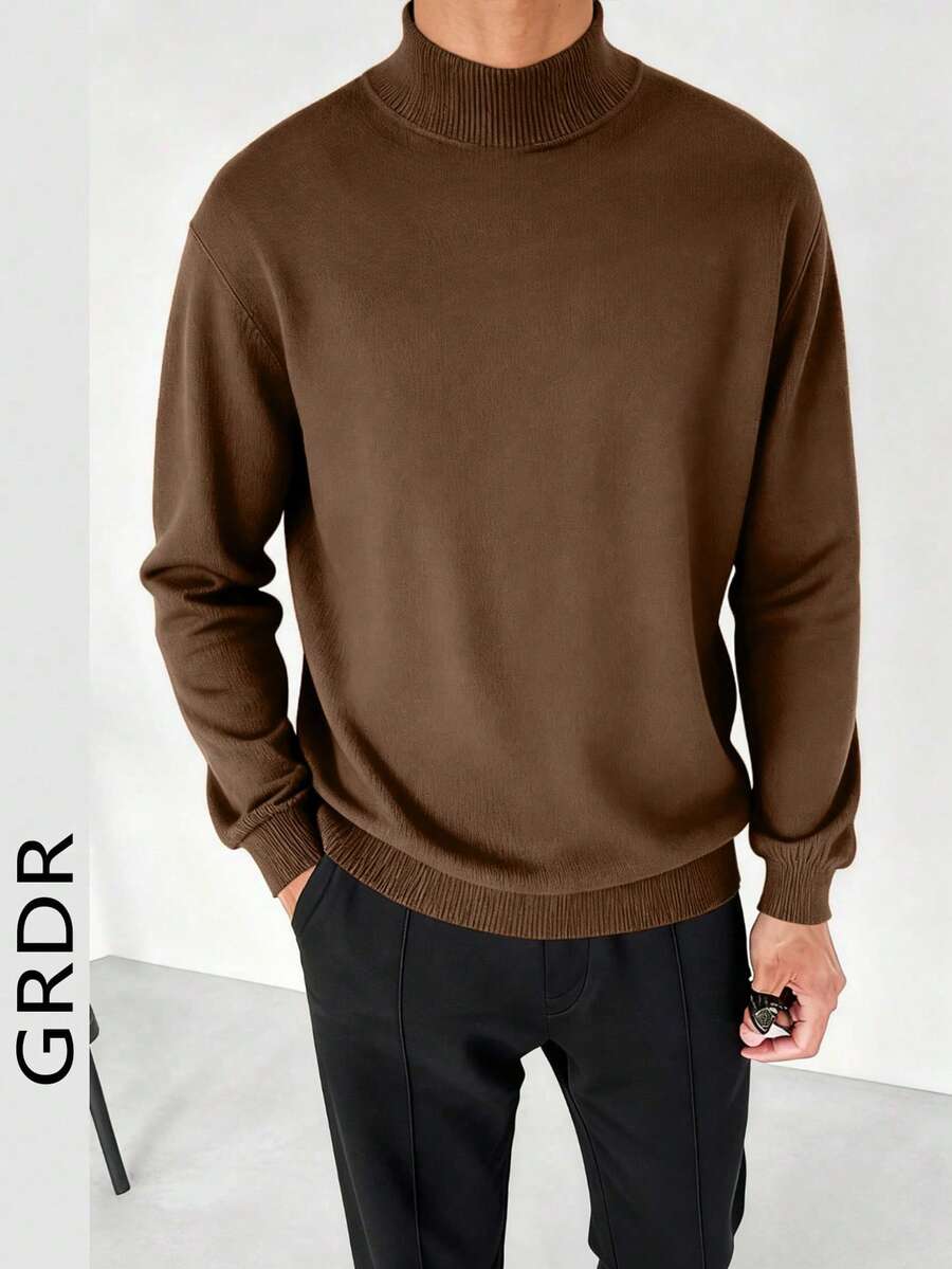 GRDR Men's Solid Color Turtleneck Pullover Sweater, Casual Daily Wear, Autumn/Winter