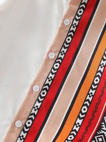 两件套男童斋月图案拼接短袖衬衫配短裤，休闲日常装 - 亮橙色 - 查看 5