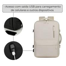 Waterproof Expandable Backpack For Notebooks, Travel, Executive, School, Reinforced, Large Capacity With USB Port, Unisex - Beige - View 6