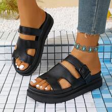 Dép xăng đan đế bằng màu đen dành cho nữ, dép quai ngang kiểu dáng thường ngày, đế dày hai lớp, giày thời trang. - màu đen - Xem 15