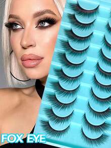 10 Pairs Of Fox Eye Cat Eye Style False Eyelashes, Natural Appearance, Featuring Synthetic Mink Fibers, They Are Soft In Texture, Thick, And Curled, With Elongated And Fluffy Outer Corners That Resemble Fox Eyes, Full Strip Handmade Fake Lashes, Lightweight, For Glamorous Eye Makeup, Easily Enhancing Your Eye Appearance |Cat Eye Effect | Elegant Design| Strips Eyelash| - fox eye lashes - View 4