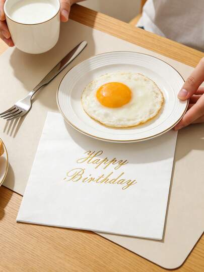 25/16/1pc Birthday Party Napkins - Disposable Birthday Decorations - Gold Printed "Happy Birthday" 10*10 Inches Birthday Utensils For Festival 18 Restaurant And Kitchen Decorations