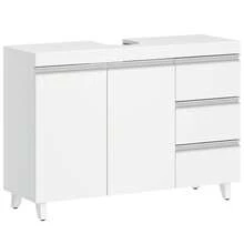 HaluPeit Waschbeckenunterschrank, Badezimmerschrank mit 3 Schubladen, Badezimmer Unterschrank, 2 Türen, 2 Fächer hinter Tür, freistehender Waschtischunterschrank, 30 x 90 x 64 cm, Weiß - Weiss - Übersicht 8