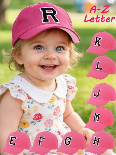 1pc A-Z Letter Printed Adjustable Baseball Cap For Baby Boys, Kids Sun Hat, Unisex Casual Wear
