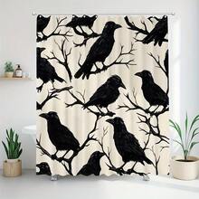 1Pc Gothic Crow & Floral Shower Curtain, Black & White Botanical Print, Machine Washable Polyester With 12 Hooks, Modern Elegant Bathroom Decor, Smooth Texture Fabric For Stylish Home Aesthetics, Bathroom Decor And Accessories - 顏色8 - 查看 12