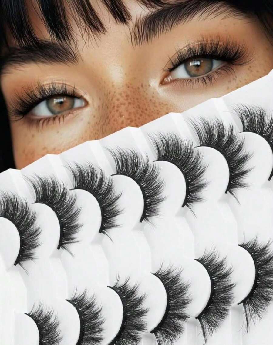Half Lashes Natural Eyelashes 3_4 Wispy Lashes Natural Look Cat Eyelash False Corner Lash Long Strip Fluffy Pack 7 Pairs 16MM D18 - MàuL - Xem 1