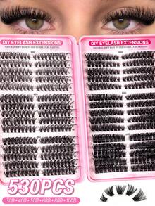 570/540片装簇状假睫毛套装，30D/40D/50D/60D/80D/100D混合合成短毛貂毛假睫毛，0.07mm卷度，9-16mm长度，包含自然款睫毛，3D俄罗斯卷度，适合初学者，可重复使用，适合居家佩戴，单根假睫毛，适合旅行、日常佩戴（适合初学者）、婚礼、约会、派对、节日等场合，非常适合作为圣诞节/万圣节/礼物睫毛套装。
