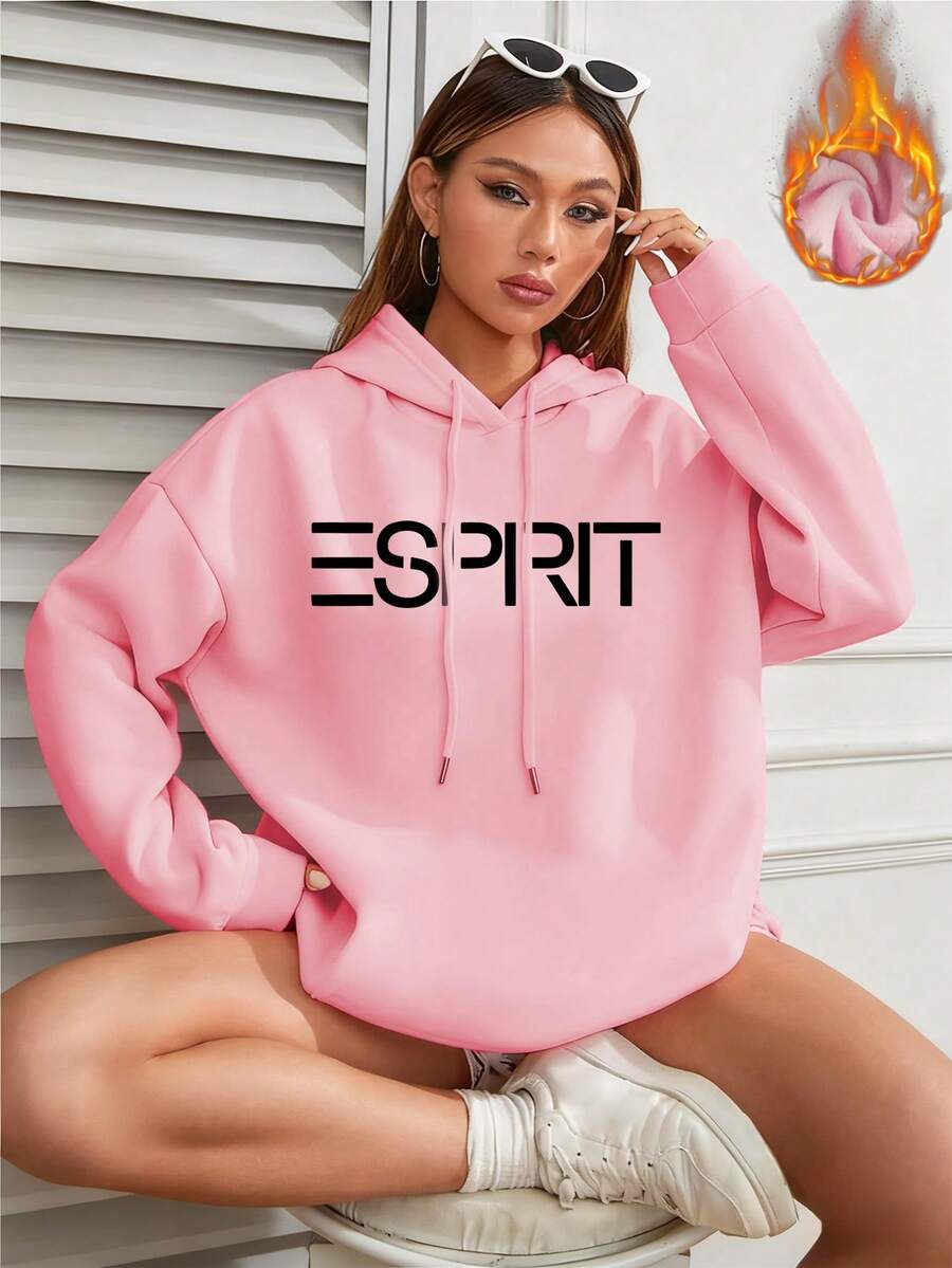 Áo hoodie tay dài dày dặn dáng rộng, thiết kế logo thương hiệu ESPRIT, mẫu mới Thu/Đông 2025, ấm áp và thoải mái, phù hợp mặc hàng ngày vào mùa Thu/Đông, ngày Valentine, đi biển, mùa xuân, thanh lịch, thường ngày, đi nghỉ mát. - Hồng - Xem 1