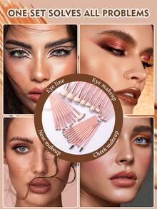 31 piezas Juego de herramientas de maquillaje que incluye: 30 piezas Juego de brochas de maquillaje + 1 cubeta de almacenamiento - Rosa - Ver 8