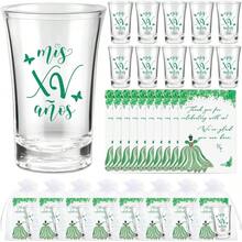 Quinceanera Party Favors Guests Quinceanera Acrylic Shot Glasses Thank You Cards With Organza Bags Mis Quince Anos Sweet 15 Birthday Party FavorsRed - 綠色 + 50 - 查看 1