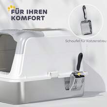 PawHut Katzenklo Edelstahl mit Deckel Katzentoilette mit Haube Schaufel Deodorierungsbeutel Doppelgänge Katzentoilette für Katzen bis 7 kg 60,4 x 40,4 x 41,8 cm Weiß - Einheitsgröße - Übersicht 7