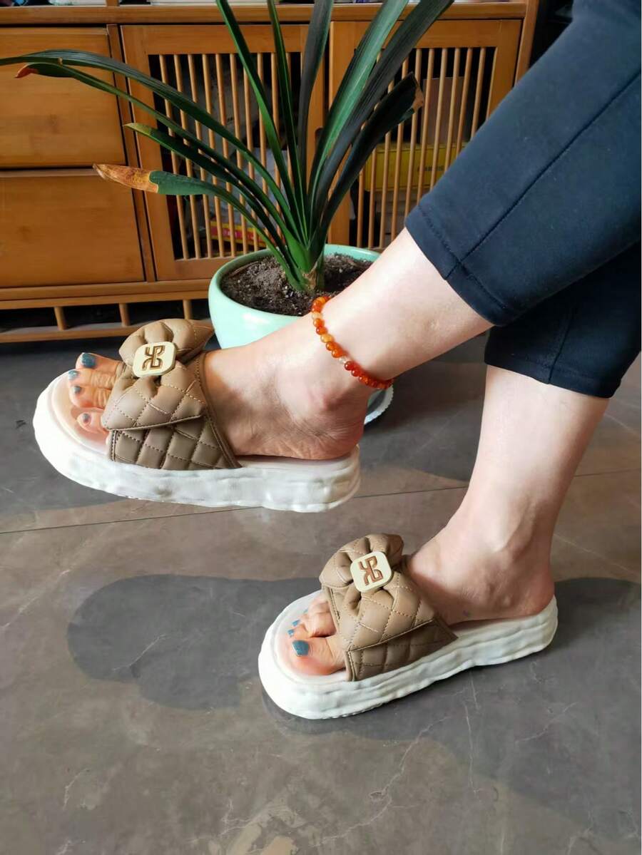 Women's Summer Vacation Bohemian Style Platform Slippers - Khaki - View 1