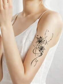 1 miếng dán hình xăm tạm thời chống thấm nước, chống mồ hôi, có thể giặt, không phản chiếu, thiết kế hoa ly theo phong cách vẽ mực trang nhã, phù hợp với những người sành điệu, hình xăm cao cấp. - màu đen - Xem 5