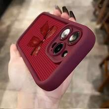 1个TPU材质优雅红色蝴蝶结条纹图案手机壳，兼容 17 Pro Max/17/16 Pro Max/15/13/12/11、S20 FE/A15/S24/A55、Redmi Note 11/Note 12/Note 13 Pro，全包防摔软壳保护套 - 紅色 - 查看 4