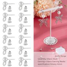 KMEOSCH 10套（10个耳钉+10个耳钉背扣）球形耳钉带环 4毫米 5毫米 6毫米 圆球耳钉，蝴蝶耳钉背扣，DIY耳环配件