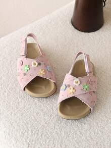 1 Pair Summer Girls Soft Bottom Beach Sandals, Outdoor Children Shoes, New Style Girls Sandals - Pink - View 3