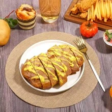 12/20/50pcs Bohemian Farmhouse Style Linen-Like Round Placemats, 13 Inch Diameter, Durable & Heat Resistant, Suitable For Home, Wedding, Christmas Party Decor, Coasters, Wedding Table Setting | Bohemian Style Home Decor - Khaki - View 5