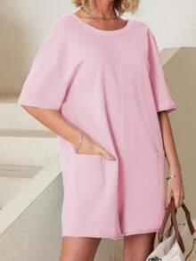 Women's Oversized Romper Casual Loose Fit Short Sleeve Summer Jumpsuit With Pockets Beach Vacation Everyday Wear - Hồng - Xem 3