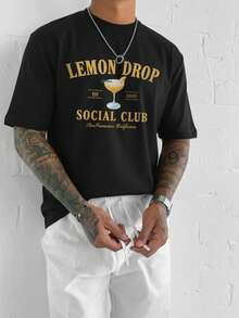 男士时尚复古美式印花黑色圆领短袖T恤 - 黑色 - 查看 3