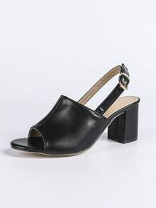Sandales à talons hauts d'été pour femmes, chaussures noires printemps/été, chaussures élégantes pour femmes, sandales à talons hauts sexy et à la mode, sandales à bout ouvert, talons hauts noir pur, sandales à bout rond, sandales à talons blocs pour femmes, chaussures de mariage et de mariée, chaussures à talons épais, chaussures noires, sandales pour femmes, chaussures noires pour femmes, sandales à boucle monobloc, sandales affinantes pour femmes, sandales à talons pour rendez-vous, fête, soirée, port extérieur, couleur unie, vacances, talons mi-épais, chaussures minimalistes pour femmes - Noir - Voir 4