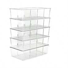 1pc Transparent Plastic Food Storage Organizer Box With 3 Compartments, Removable Dividers, For Kitchen Cabinet, Snacks, Spices, Small Bags, Stackable Snack Box, Tea Bags, Coffee Capsules, Beverages, Home Office Desk - Multicolor - View 5