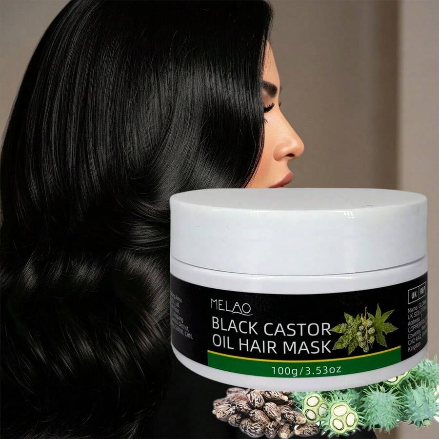 MELAO Black Castor Oil Głęboko Odżywcza Maska do Włosów, Odpowiednia Do Suchych, Zniszczonych i Puszących Się Włosów, Intensywna Pielęgnacja Odżywcza, Wygładza Puszenie Się, Dodaje Blasku i Miękkości, Odpowiednia Do Wszystkich Rodzajów Włosów, Lekka Formuła, 100 g/3,53 uncji - Ciemnozielony - Zobacz 1