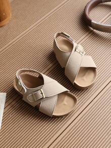 1 par de sandalias para niños con parte superior de PU, suela antideslizante y cierre de gancho y bucle - Camel - Ver 3