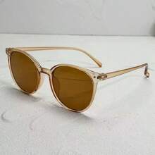 1 Pair Women's Brown Round PC Frame Rivet Fashion Glasses, Suitable For Daily Wear - Brown - View 4