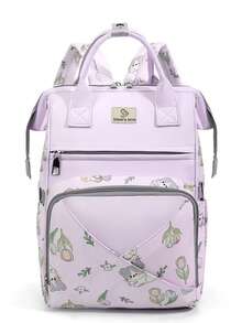 1pc Cartoon Floral Pattern Mommy Backpack, Bottle Bag, Printed Stroller Diaper Bag, Multifunctional Tote Bag, Suitable For Outings, Vacations, Shopping, Daily Commute And More - Multicolor - View 8