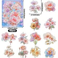 Sparkly Flower Stickers, 60 Pcs Waterproof Botanical Floral Journaling Sticker PET Floral Stickers Scrapbooking Supplies Journal Planners Art Crafts Photo Album Decor - 豐富多彩的 - 查看 2
