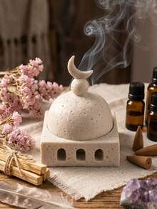 1个清真寺圆顶形树脂香炉，简约新月形装饰香炉，拱形镂空底座，适合家居装饰 - 彩色 - 查看 2