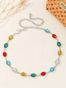 Bohemian Style Vintage Metal Chain Belt, Turquoise Carved Waist Chain - Multicolor - View 8