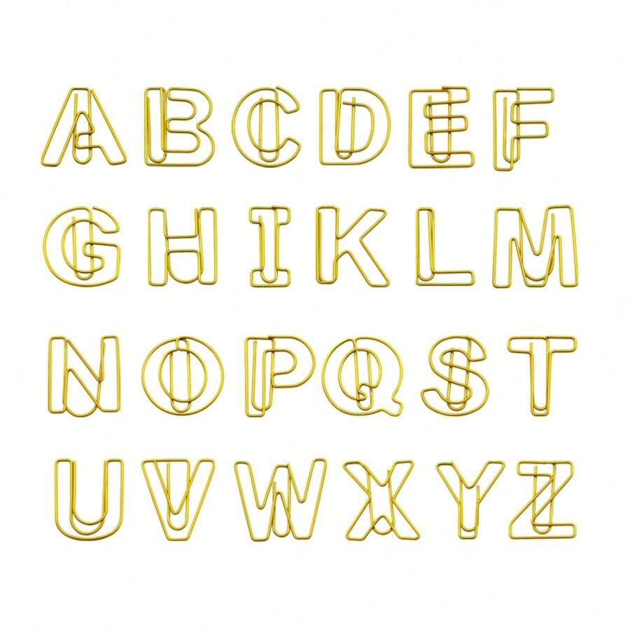 26pcs English Alphabet Paper Clips, Student Learning Letter Clips, Desktop Data Organizer Clamps, Metal Binder Clips, Office File Organizer Clips, 26pcs/Set - Multicolor - View 1