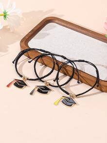 1pc Graduation/Teacher's Day/Back To School Diploma Cap Charm Bracelet, Women/Couples Blessing Gift