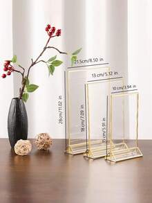 金色边框亚克力标牌架、相框展示架、透明纸张架、桌面菜单架、婚礼/餐厅桌号牌架、卡片架