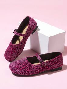 Exclusive Designer Women's Shiny Pink Mohair Leopard Print Mary Jane Flat Shoes | Fashionable Buckle Casual Square Toe Shoes - Hot Pink - View 2
