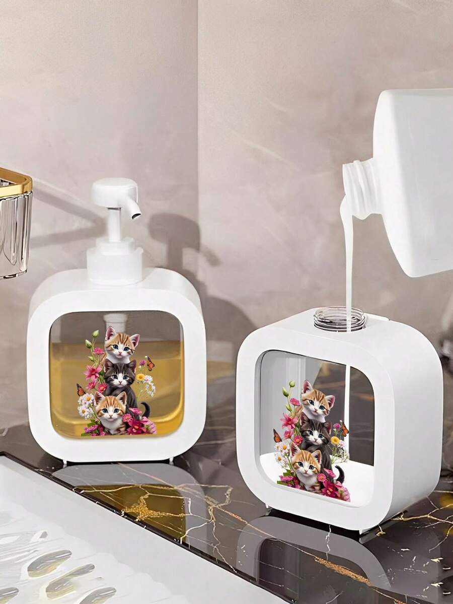 Cute Black Cat & Floral Soap Dispenser - Refillable Pump Bottle, Compact & Elegant, Suitable For Kitchen/Bathroom, Can Hold Dish Soap, Hand Wash, Lotion Etc. - Ideal Housewarming Gift For Cat Lovers, Spring Decor - Durable Plastic Material, Bathroom Accessory, Fun Design, Easy Pump, Home Decor - Multicolor - View 1