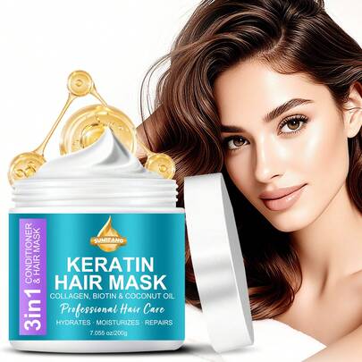 Keratin Hair Mask. This Keratin Hair Mask Makes Dull Hair Look More Voluminous And Healthy. It Deeply Cleanses, Controls Oil, Makes The Hair Fluffy And Moisturized, And Refreshing. It Makes Dry And Split-End Hair Become Increasingly Nourished And Lustrous. It Is The Savior Of Hair Strands, Suitable For Dry Hair Types, And Suitable For Both Men And Women.