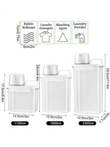 Dispensador reutilizable de detergente para la ropa de 1100/1800/2300ml, apto para detergente en polvo, suavizante, lejía, etc. Con etiquetas, apto para uso en dormitorios, puede contener líquido para la ropa, artículos de baño y decoración de habitaciones - Blanco - Ver 10