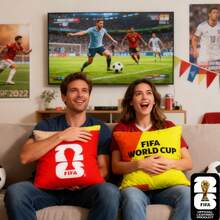 FIFA World Cup 2026 Plush Throw Pillow, FIFA Official Cushion With Trophy Design,40*40cm,Large Size For Soccer Fans - Đỏ - Xem 3