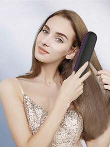 Portable Wireless Hair Straightener Brush, Fast Heating, Constant Temperature Anti-Scald Design, 3 Temperature Settings, Smart LED Display, USB Charging, Compact & Lightweight, Suitable For Home Use & Travel, Ideal Gift For Women, Professional Styling Tool, Straightening & Curling - Multicolor - View 3