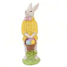 Adorable Resin Bunny Figurines With Egg And Basket Cute Rabbit Spring Table Centerpieces - Yellow - View 1