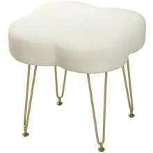 Stool, Upholstered Stool In A Cloverleaf Shape, Fabric Cover, Steel Legs, Cream White