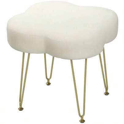 Stool, Upholstered Stool In A Cloverleaf Shape, Fabric Cover, Steel Legs, Cream White