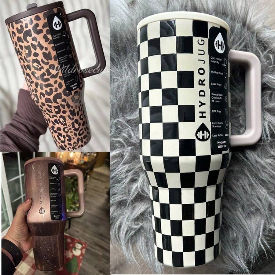 Hydro Jug Traveler 40oz / 32oz Espresso, Cherry, Rodeo, Autumn Checkers, Pink Gingham, Blair, Stella,Etc. Multiple Style Options. Triple-Wall Insulated Stainless Steel With Straw Cup. The Pattern Is Exquisite. Flip-Straw, 24 Hours Cold, Completely Leak-Proof. Suitable For Camping, Work, Indoor Use. Suitable For Water, Iced Tea Or Coffee, Ice Drinks , Hot Drinks, Juice. It Is Also Very Suitable To Be Given As A Gifts. ( 1183 Ml / 945 Ml )